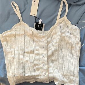 MARBLE White Knit Button-Front Camisole